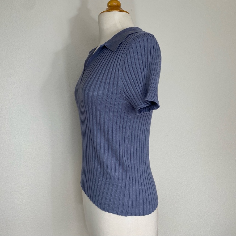 Talent Blue Gray Collared Ribbed V Neck Short Sleeve Soft Stretch Shirt Size 1X - Picture 4 of 15